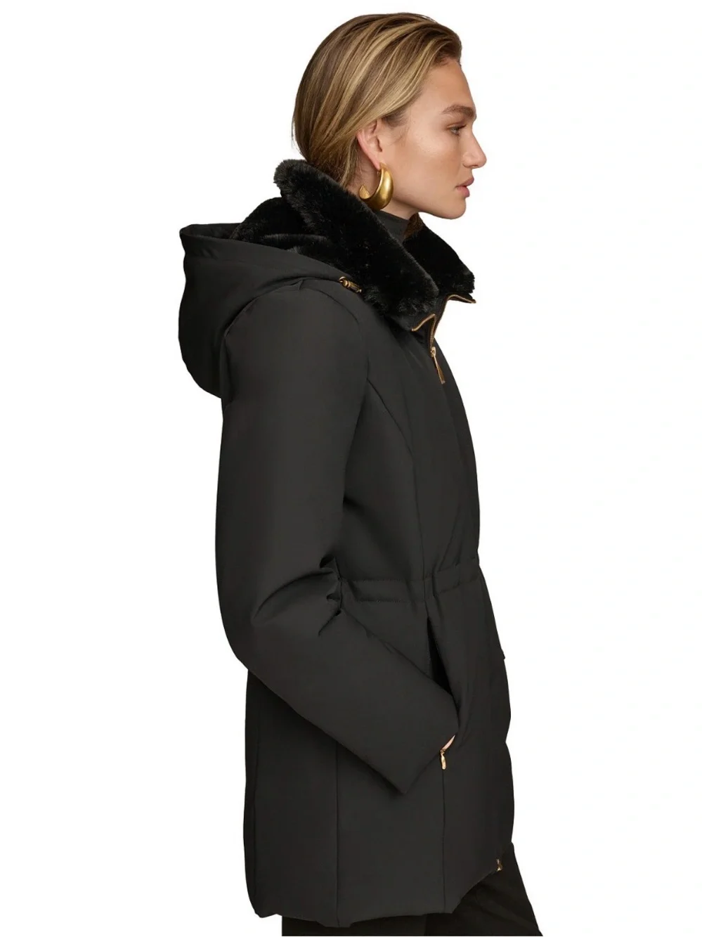 NWT Donna Karan Women's Faux-Fur-Collar Short Puffer Coat. MEDIUM. Black. $259